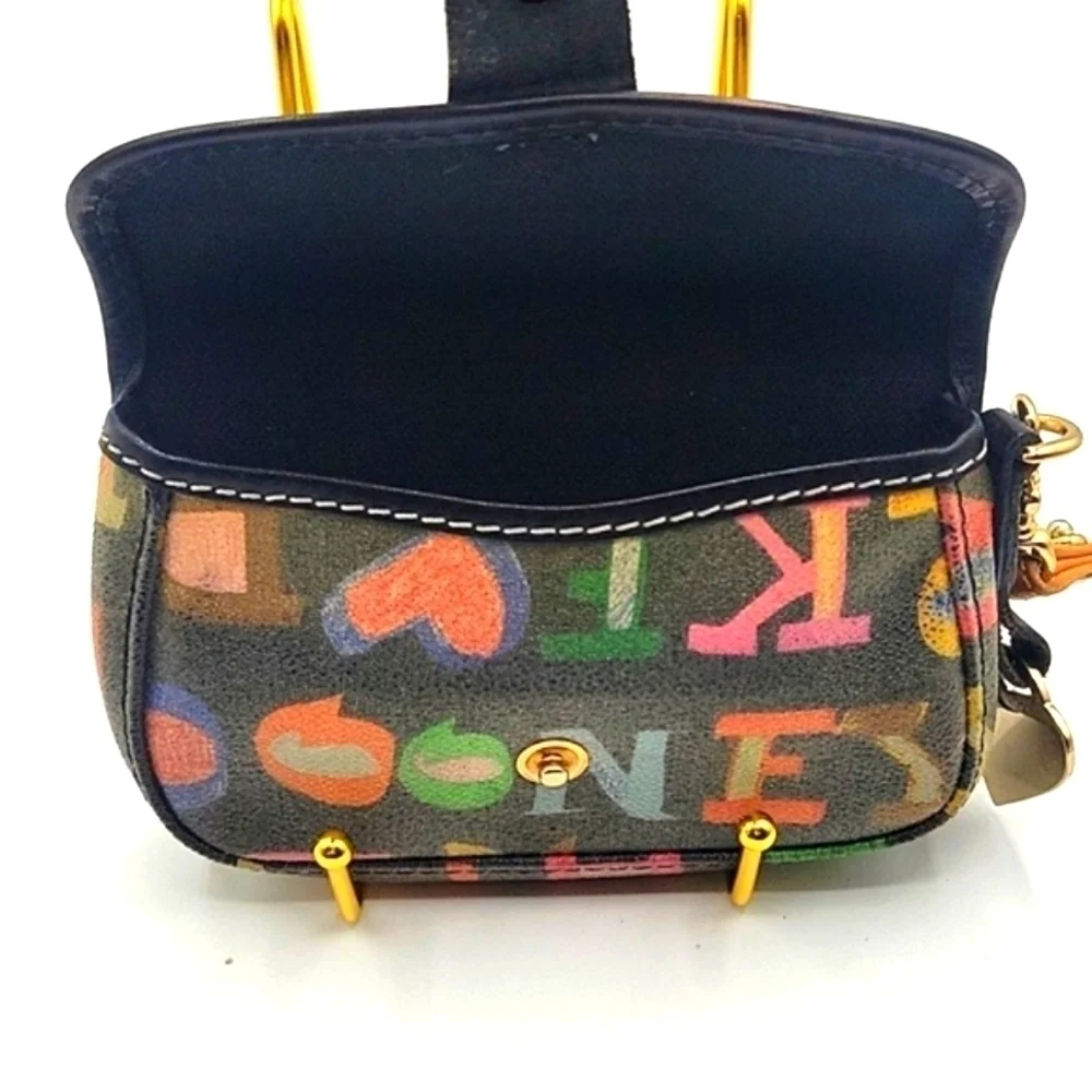 DOONEY & BOURKE Vintage Doodle Leather Black Pink Heart Tag